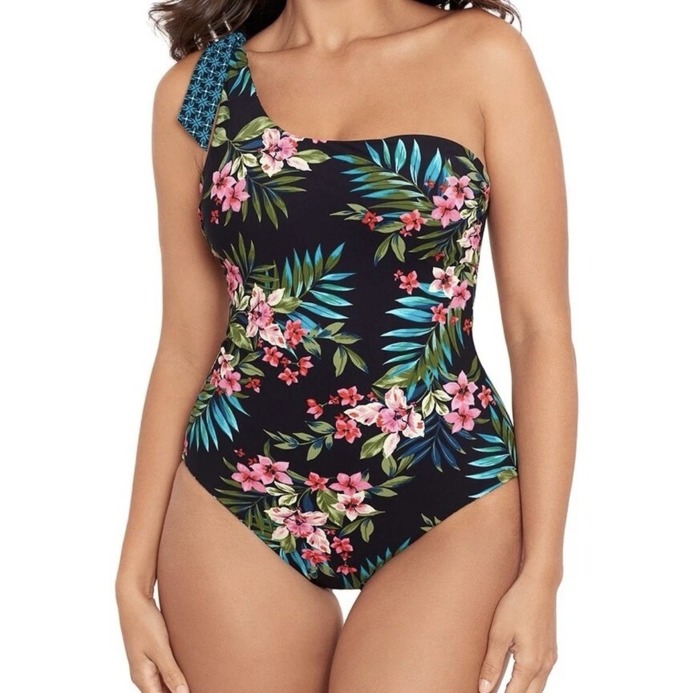 Skinny Dippers by Miraclesuit Flapjack One-Piece Women's L Reversible Floral New